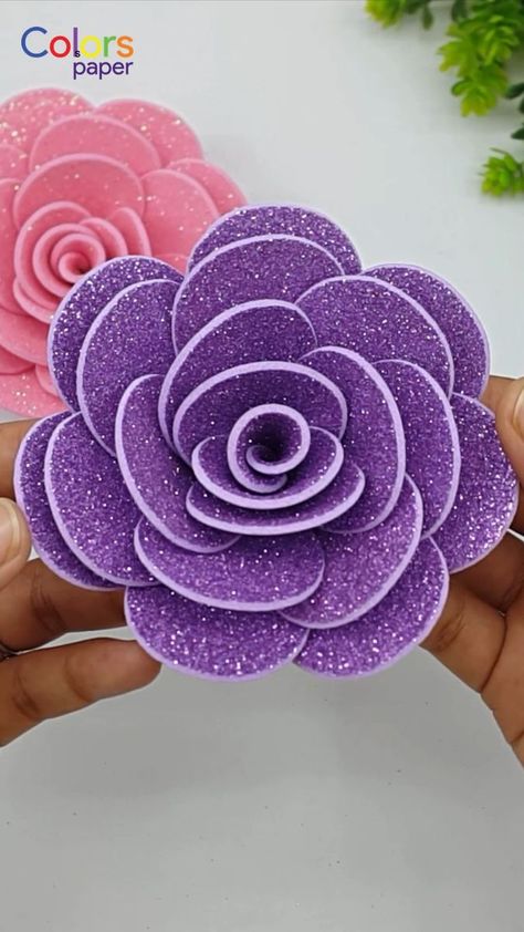 Foam Sheet Flowers, Sheet Flowers, Roses Decor, How To Make Glitter, Foam Sheet Crafts, Craft Flowers, Flowers Craft, Diy Glitter, Felt Crafts Diy