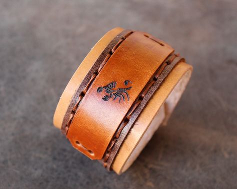 Boho Leather Jewelry, Men Leather Bracelet, Leather Cuff Bracelets, Boho Men, Cuffs Bracelets, Leather And Wood, Your Spirit Animal, Hand Painted Jewelry, Hand Painted Leather