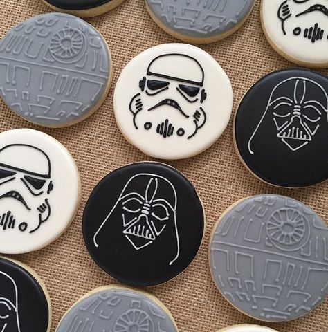 *No caption needed* #darkside #maythe4thbewithyou #stormtrooper #darthvader #starwarscookies #deathstar Star Wars cookies Star Wars Dessert, Star Wars Cookies, Star Wars Theme Party, Cartoon Cookie, Star Wars Cake, Star Wars Birthday Party, Sugar Cookie Designs, Star Cookies, Star Wars Christmas