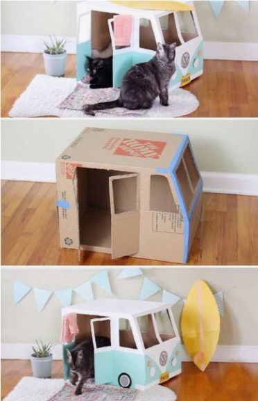 Katt Diy, Cat Playground Outdoor, Katt Grejer, Kat Diy, Cardboard Cat House, Cat House Diy, Diy Cat Toys, Cats Diy Projects, Cat Playground