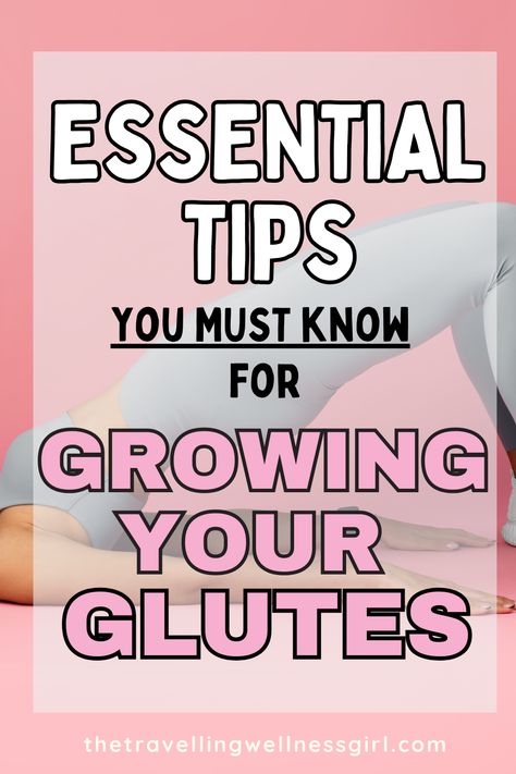 Pinterest pin showing a woman doing glute workouts Workouts To Help Grow Glutes, Glute Growth Workout Plan, Exercise For Bigger Buttocks At Home, Workouts For Bigger, Rounded Glutes Workout, How To Build Bigger Glutes, Grow Your Buttocks, Bottom Glute Exercises, How To Grow Bigger Butts