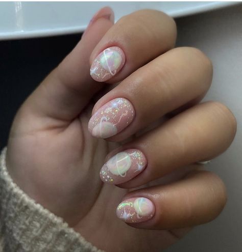 Planet Nails, Boho Nails, Natural Nail Designs, Space Nails, Cute Short Nails, Nail It, Galaxy Nails, Pastel Nails, Nails Desing