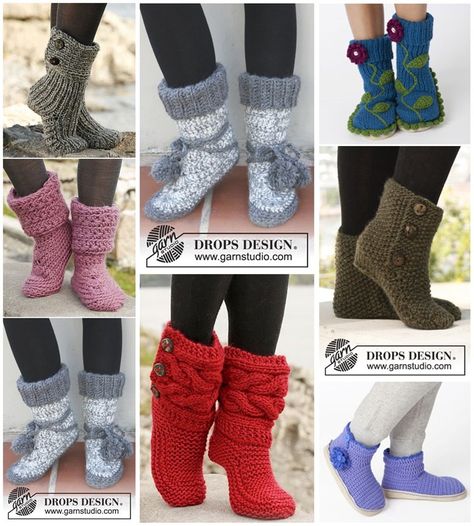 DIY 8 Knitted & Crochet Slipper Boots Free Patterns Crochet Slipper Boots, Crochet Boot Cuffs, Crochet Slipper, Crochet Boots, Crochet Booties, Crochet Socks, Slippers Pattern, Knitted Slippers, Crochet Shoes