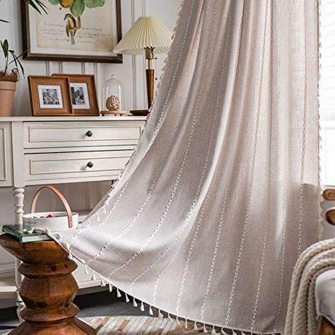 Rideaux Boho, Cortina Boho, Cortinas Boho, Window Curtains Living Room, Bohemian Curtains, Tassel Curtains, Striped Curtains, Farmhouse Curtains, Curtains For Bedroom