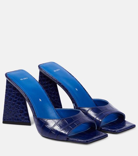 Mini Devon Croc Effect Leather Mules in Blue - The Attico | Mytheresa Tom Ford Leather, Blue Toes, The Attico, Leather Thong Sandals, Embellished Sandals, Blue Heels, Patent Leather Pumps, Leather Mules, Designer Heels