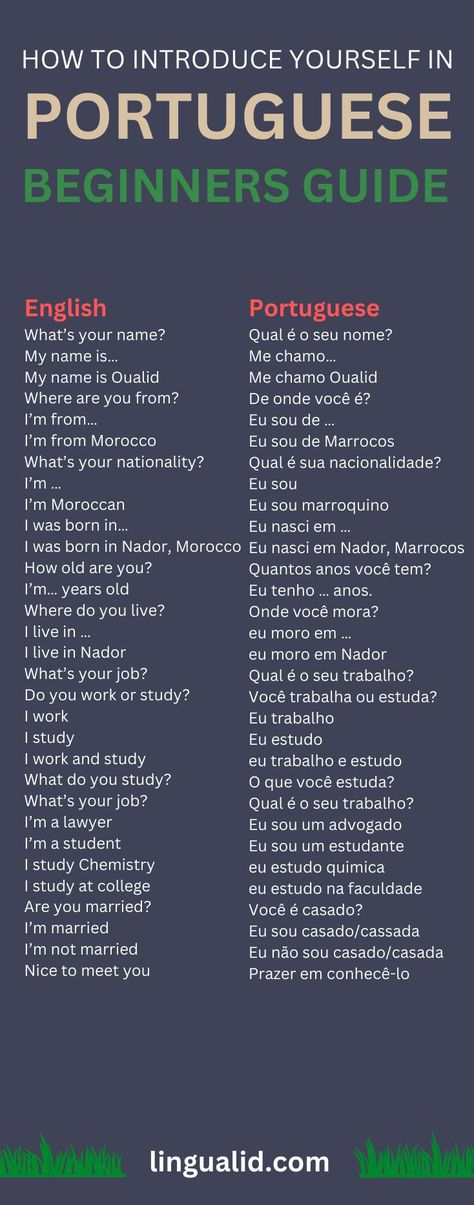 How To Introduce Yourself In Portuguese – Beginners Guide Portuguese For Beginners, Learning Portuguese Brazil, Portuguese Learning, Portuguese To English, English Diary, Learn To Speak Portuguese, Portuguese Phrases, Portuguese Grammar, Portuguese Language Learning