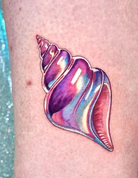 Colorful Sea Tattoo, Artist Tattoos For Women, Partial Color Tattoo, Sea Glass Tattoo, Holographic Tattoo, Jellyfish Tattoo Color, Glitter Tattoo Ideas, Coral Reef Tattoo, Kitschy Style