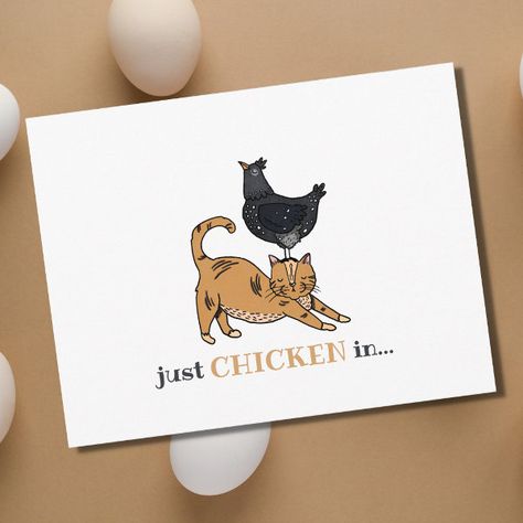 Funny Cats and Chickens Just Checking In Postcard Stretching Cat, Sweet Chicken, Funny Postcards, Funny Messages, Free Birthday Invitations, Free Birthday Invitation Templates, Keep In Touch, Social Distancing, Free Birthday Stuff