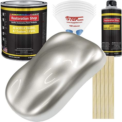 Amazon.com: Restoration Shop - Sterling Silver Metallic Acrylic Enamel Auto Paint - Complete Gallon Paint Kit - Professional Single Stage High Gloss Automotive, Car Truck, Equipment Coating, 8:1 Mix Ratio 2.8 VOC: Automotive Professional Single, Car Paint Colors, Car Coating, Auto Paint, High Gloss Paint, Gloss Paint, Automotive Paint, Cadillac Eldorado, Paint Supplies