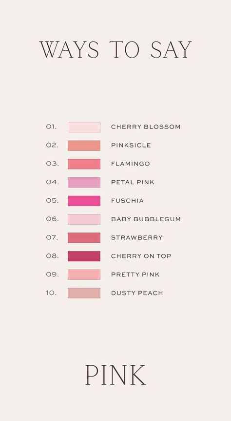 Ten Cute, Pantone Colour Palettes, Aesthetic Names, Color Personality, Color Palette Pink, Study Room Decor, Artist Aesthetic, Pink Bubbles, Aesthetic Colors