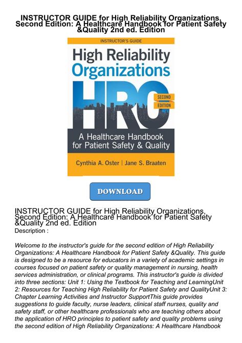 PDF_ INSTRUCTOR GUIDE for High Reliability Organizations, Second Edition: A PDF Nurse Leader, Drivers Ed, Patient Safety, Improve Sleep Quality, Field Guide, Health Services, Student Learning, Healthcare Professionals, Learning Activities