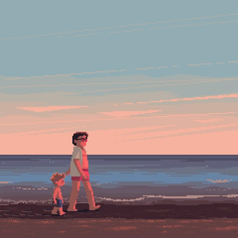 Days with dad on Behance Animated Pixel Art, Pixel Life, Best Questions, Pixel Art Background, Beach Video, Pixel Animation, Arte 8 Bits, Comic Layout, Walk On The Beach