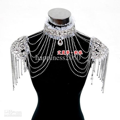 Wholesale Bridal Wraps & Jackets - Buy Hot Sell Bride Shoulder Chain Bridal Crystal Beads Wraps Diamond Lace Bride Epaulets Wedding Dress Necklace Free Earrings, $96.59 | DHgate Beaded Lace Jewelry, Body Chain Fashion, Bridal Bolero Jacket, Crystal Jewelry Necklaces, Festival Outfits Men, Shoulder Jewelry, Festival Outfits Women, Shoulder Necklace, Bridal Bolero