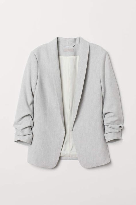 Light Grey Blazer, Cut Blazer, Open Blazer, Gathered Sleeves, Lady Grey, Grey Blazer, Tailored Jacket, Workout Jacket, Khaki Green