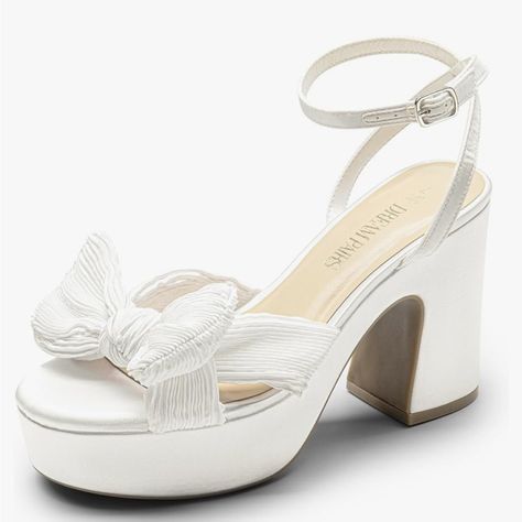 Size 7.5 Never Worn Bow Heels White, White Party Heels With Bow, White High Heels With Bows, White Bow Heels, Retro White 4-inch Heels, Platform Heels Sandals, Chunky Platform Heels, White Platform Heels, Snake Skin Shoes