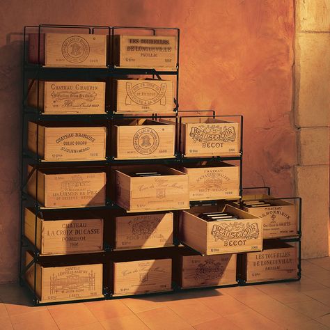 Elegant and Customizable wine storage for the budgeting wine connoisseur. Wine Wood Box Ideas, Wine Boxes Ideas Projects, Wine Room Ideas In House, Wine Rack Projects, Wooden Wine Crates, Wine Crates, Wine Rack Design, Wine Boxes, Wooden Wine Boxes