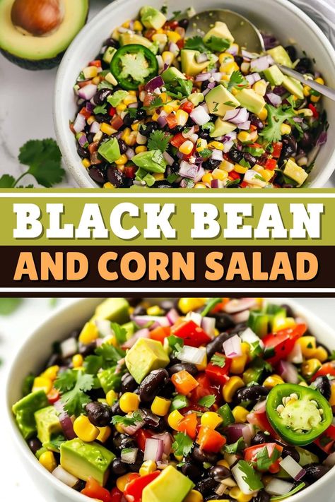 This easy black bean and corn salad is packed with tender black beans, vibrant vegetables, creamy avocado, and a zesty lime dressing. It's perfect for summer picnics, barbecues, or a healthy side dish. Black Bean Corn Avocado Salad, Bean Corn Avocado Salad, Corn Salad With Avocado, Black Bean Avocado Salad, Corn And Avocado Salad, Corn And Bean Salad, Black Bean And Corn Salad, Black Bean Corn Salad, Bean And Corn Salad