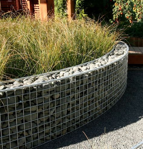 Gabion design ideas | Gabion Wall Design, Design For Garden, Gabion Stone, Gabion Fence, Garden Retaining Wall, Gabion Baskets, Gabion Wall, Video Garden, Garden Vines