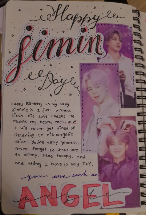 Jimin Birthday Journal Ideas, New Year Special Drawing, Jimin Birthday Journal, Jimin Journal Ideas, Jimin Journal, Bts Journal Ideas, Birthday Bullet Journal, تزيين دفاتر, Bts Diy