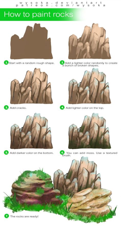 Texture Practice, How To Paint Rocks, River Village, Photoshop For Beginners, Paint Rocks, Concept Art Tutorial, Digital Painting Techniques, Paint Rock, Digital Painting Tutorials