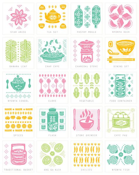 Taste of Baba and Nyonya on Behance Peranakan Illustration, Nyonya Pattern, Peranakan Pattern, Peranakan Art, Nyonya Design, Peranakan Design, Peranakan Wedding, Peranakan Culture, Malaysia Design