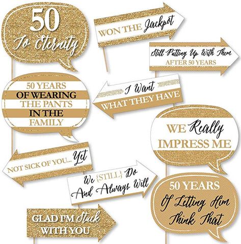 Amazon.com: Funny We Still Do - 50th Wedding Anniversary - Anniversary Party Photo Booth Props Kit - 10 Piece: Kitchen & Dining 50 Wedding Anniversary Centerpieces, Wedding Anniversary Centerpieces, Anniversary Centerpieces, 50th Wedding Anniversary Decorations, Party Photo Booth Props, 50 Anniversary, 50th Wedding Anniversary Party, Boards Ideas, Wedding Anniversary Decorations