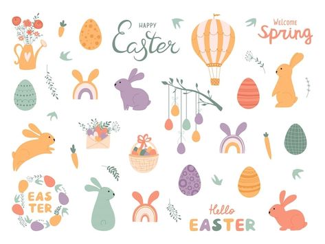 Easter Rabbit Illustration, Cute Easter Eggs, Colors Illustration, Egg Vector, Easter Illustration, Easter Backgrounds, Rabbit Illustration, Easter Inspiration, Holiday Background