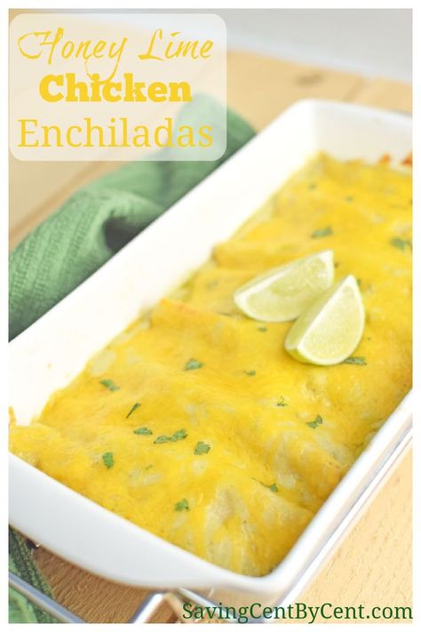 These Honey Lime Chicken Enchiladas are an easy dinner with a combination of a sweet and spicy flavor and a creamy enchilada sauce on top. // Chicken Enchiladas Easy // Chicken Enchiladas with Green Sauce // #chickenenchiladas // #chickenrecipe Creamy Enchilada Sauce, Chicken Enchiladas With Green Sauce, Enchiladas With Green Sauce, Honey Lime Chicken Enchiladas, Enchiladas Easy, Creamy Enchilada, Easy Chicken Enchiladas, Honey Lime Chicken, Chicken Enchiladas Easy