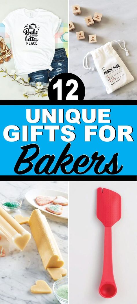 12 unique gifts for bakers! Tons of ideas for everyone from kids to your best friend! Personalized ideas, DIY ideas, and more! Gift Basket Ideas For Bakers, Diy Gifts For Bakers, Bakers Gift Basket Ideas, Gifts For Bakers Unique, Baking Basket Ideas, Baking Gifts Ideas, Baking Gift Basket Ideas, Gift Ideas For Bakers, Baking Gift Ideas