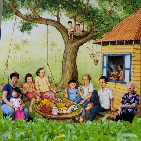 Village Scene Drawing, Childhood Memories Art, Picture Composition, Butterfly Art Painting, Scene Drawing, Family Drawing, Meaningful Drawings, Murals Street Art, Art Competitions