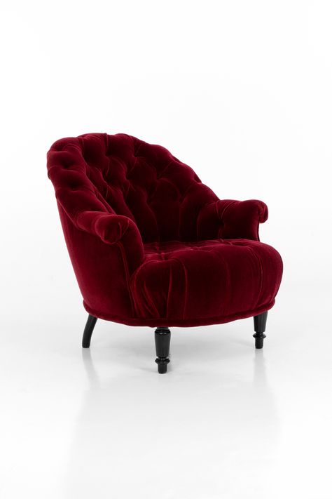 Aesthetics House, Chair Front View, Red Loveseat, Paris Apartment Decor, Red Velvet Sofa, Red Velvet Chair, Red Accent Chair, Plush Armchair, Classy Furniture