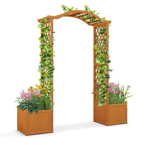 PRICES MAY VARY. Durable Wooden Construction: Crafted with 100% natural fir wood, the garden arbor with trellis is crack-resistant and durable. And the surface is painted to ensure long lifespan in outdoors. Moreover, the 2 large planter box with elevated legs will add its stability. Grow & Decorate as You Want: The arch top with beams not only allows plants to climb to the top, but also provide space for you to complement decorations, such as balloons, flowers, wind chimes. And the trellis on b Wooden Garden Arch, Large Planter Boxes, Garden Arch Trellis, Wood Arbor, Wooden Garden Bed, Climbing Trellis, Arch Trellis, Wooden Arch, Wooden Planter