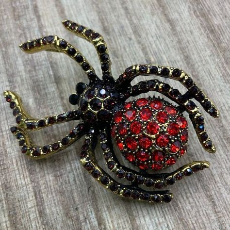 Spider Insect, Spider Brooch, Spider Jewelry, Red Rhinestone, Women's Boutique, Boutique Jewelry, Ladies Boutique, Monday Friday, Black Red