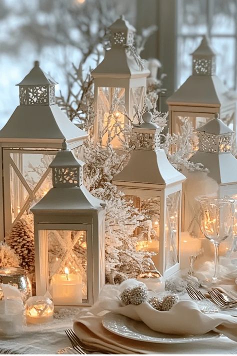 Easy DIY winter luminaries!  Transform simple mason jars into magical light displays. Perfect for porches, mantels, or table centerpieces. Complete guide with eco-friendly options and safety tips included! Some of the links in my articles are affiliate links. If you make a qualified purchase from one of my links I will make a small commission at no cost to you. Thank you for your support!!! White Lantern Decor, Winter Lantern Ideas, Winter Luminaries, Winter Lantern Decor, Lantern Table Decor, Winter Lantern, Tree Decorating Tips, January Decor, Christmas Styling