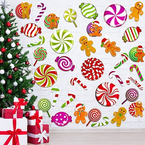 Amazon.com: 60 Pieces Christmas Candyland Party Wall Decor Colorful Peppermint Floor Stickers Gingerbread Man Candies Round Lollipop Candy Cane Decal Sticker for Xmas Candy Party Classroom Bulletin Board Decor : Home & Kitchen Christmas Candyland, Party Wall Decor, Xmas Candy, Wall Decor Colorful, Party Wall Decorations, Christmas Peppermint, Candy Tree, Paper Christmas Decorations, Party Wall