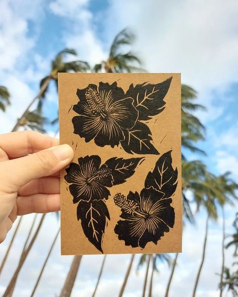 Hibiscus Lino Print, Hibiscus Linocut, Lino Art, Block Printed Textiles, Relief Printing, Wood Block Printing, Tattoo Stencil, Island Art, Hawaiian Flowers