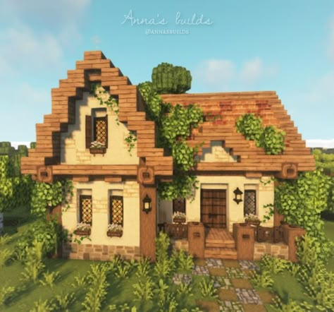 Minecraft Cottage House, Cottage Minecraft, Construction Minecraft, Aesthetic Cottage, Bangunan Minecraft, Minecraft House Plans, Minecraft Farm, Minecraft Cottage, Easy Minecraft Houses