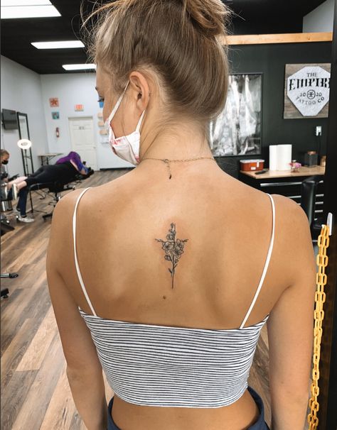 Spine Tattoos For Women Cross, Back Cross Tattoo Women, Small Back Tattoos, Cross Tattoos For Women, Small Tats, Petite Tattoos, Spine Tattoos For Women, Tattoos For Black Skin, Jesus Love