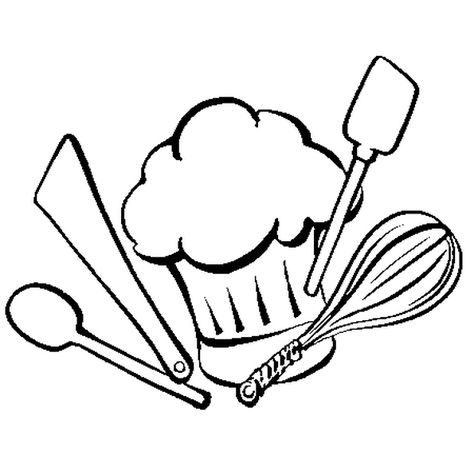 Les ustensiles de cuisine sont au nombre de 5 sur le dessin. Colorie la coiffe du cuisinier en deux tons de beige. Le fouet est ocre jaune et jaune avec un manche bleu gris. La cuillère en bois est beige. La spatule plate est grise et la spatule avec un manche en bois est jaune clair est beige. Fat Chef Kitchen Decor, Customised Aprons, Sheep Cartoon, Chanel Wallpapers, School Art Activities, Baking Logo, Creative School Project Ideas, Kitchen Logo, Cake Logo Design