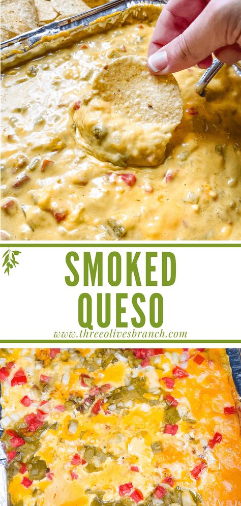 Summer Bbq Appetizers, Queso Dip Velveeta, Summer Dip Recipes, Cheddar Cheese Dip, Smoked Queso, Velveeta Recipes, Smoked Vegetables, Nachos Cheese Dip, Bbq Appetizers