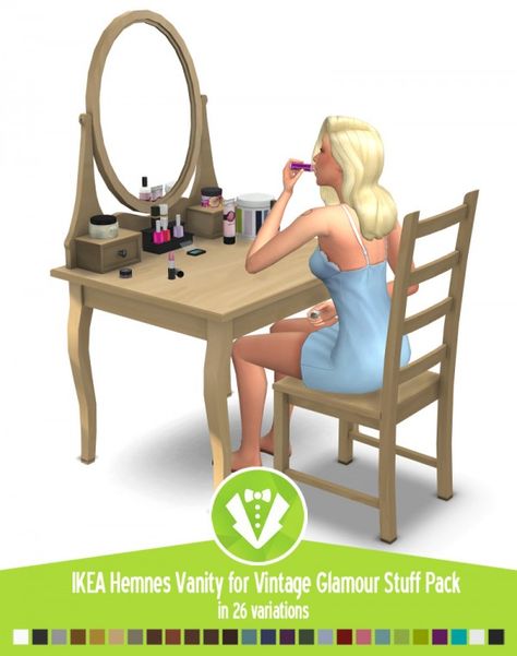 Around The Sims 4: KEA-like Hemnes Vanity for Vintage Glamour Stuff Pack • Sims 4 Downloads Ikea Hemnes Vanity, Hemnes Vanity, Sims 4 Vintage Glamour, Sims 4 Vampire, Around The Sims 4, The Sims 4 Custom Content, Sims 4 Cc Kids Clothing, Sims 4 Clutter, Glamour Vintage