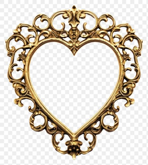 Vintage Heart Pendant, Vintage Heart Aesthetic, Vintage Heart Mirror, Heart Frame Png, Mirror Png, Gold Vintage Frame, Gold Png, Filigree Tattoo, Png Heart