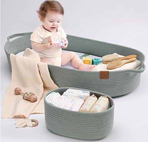 Baby Diaper Changing Basket for Baby Dresser, Moses Basket for Babies, Cotton Rope Diaper, Unisex Baby Moses Basket, Foam Diaper Changing Pad for Dresser, Changing Table Topper for Dresser Portable Changing Station, Dresser Changing Table, Thoughtful Baby Gifts, Changing Basket, Changing Table Topper, Jute Craft, Diaper Changing Station, Baby Dresser, Baby Moses