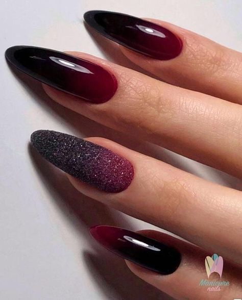 Vampy Nails, Red Ombre Nails, Plum Nails, Unghie Sfumate, Her Nails, Glamorous Nails, Shiny Nails, Burgundy Nails, Almond Acrylic Nails