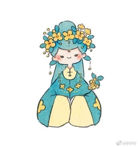 Chinese Chibi, People Stickers, Cute Flower Drawing, Flower People, Chinese Illustration, Chibi Art, Doodle Illustration, Kawaii Doodles, Daily Drawing