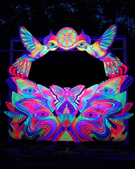 Neon Jungle Party Decorations, Rave Decorations, Rave Party Decorations, Rainbow Wedding Decorations, Stage Concept, Rave Art, Trance Party, Avatar Theme, Concert Stage Design