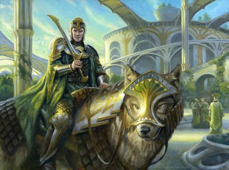 wolf riders | Matthew Stewart Illustration: Armored Wolf-Rider Elf Knight, Wolf Rider, Pet Anime, Elf King, Fantasy Wolf, Mtg Art, Fantasy Stuff, Fantasy Worlds, Dire Wolf