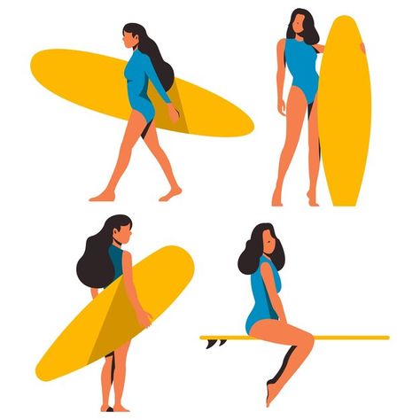 Surfer Reference Pose, Holding Surfboard Pose, Surfing Pose, Beach Graphics, Speed Draw, Beach Drawing, Surfer Boys, Female Surfers, Surfer Girls