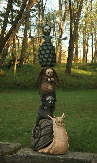 Scott Radke’s Latest Mysterious Creatures | Hi-Fructose Magazine Modern Totem Pole, Face Ceramics, Modern Totem, Pottery Totems, Scott Radke, Ceramic Totems, Ceramic Totem, Sculptural Ceramics, Garden Totem