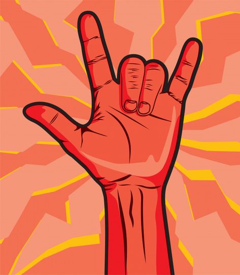 A man's hand giving the rock and roll sign Premium Vector Pixel Art Hand, Red Pixel Art, Rock Hand Sign, Rock And Roll Sign, Rock Sign, Rock Tattoo, Hand Raised, Retro Camping, Globe Icon